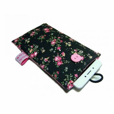 Handyhülle Handytasche Smartphonehülle Moosröschen schwarz pink rosa grün, Maßanfertigung bis max. 6,9" Smartphones