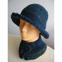 Damen Hut Hüte mit Krempe, Kragenschal & Stirnband - Blau/Grün im Farbverlauf Gr. 54/56 Bild 1