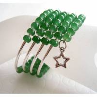 Spiralarmband Wickelarmband Armreif Achat grün versilbert Noodle Beads Bild 1