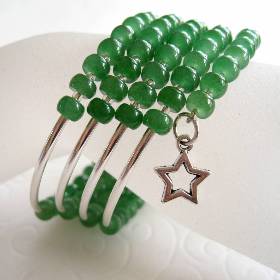 Spiralarmband Wickelarmband Armreif Achat grün versilbert Noodle Beads