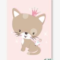 Kinderzimmerbild Katze mit Krone- A4- rosa Bild 2