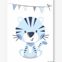Kinderzimmerbild süßer Tiger mit Wimpelkette-A4-weiß/blau Bild 3