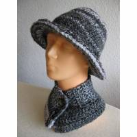 Damen Hut Hüte mit Krempe, Kragenschal & Stirnband - Anthrazit/Weiß im Farbverlauf Gr. 54/56 Bild 1