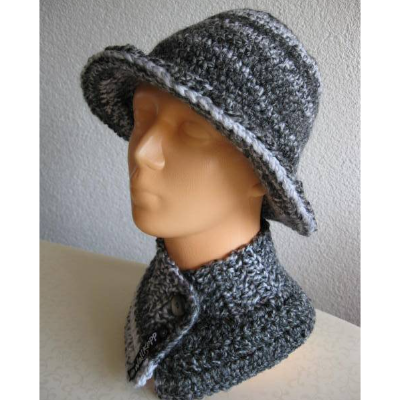 Damen Hut Hüte mit Krempe, Kragenschal & Stirnband - Anthrazit/Weiß im Farbverlauf Gr. 54/56