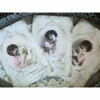 3 Postkarten / Grußkarten / Deko Karten Set, mit romantischen Vintage Motiven in feinem französischen Stil. Bild 1