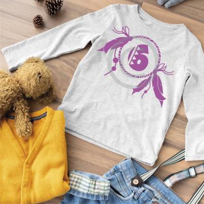 Bügelbild Geburtstag Indianer Traumfänger Serie 6 – personalisiertes Bügelbild mit Zahl & Wunschfarbe