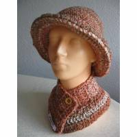 Damen Hut Hüte mit Krempe, Kragenschal & Stirnband - Lachs/Natur im Farbverlauf Gr. 52/54 Bild 1