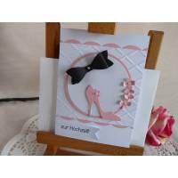 Glückwunschkarte zur Hochzeit in weiß/rosa/schwarz Bild 1