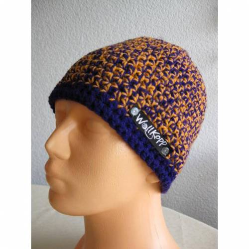 Beanie Mützen Unisex - Dunkellila/Orange 2-farbig meliert (mix) Gr. 52/54 cm KU