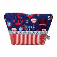 Kosmetiktasche blau Meer rot Anker weiß maritim Streifen gestreift handmade Bild 1