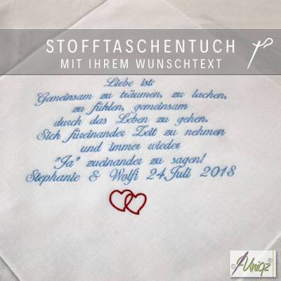 Freudentränen-Taschentuch - Stickerei - Wunschtext  -  Gastgeschenk - Hochzeit - bis 190 Zeichen