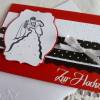 Hochzeitskarte in rot/schwarz/weiß mit Perlen Bild 4