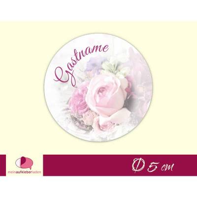 Hochzeitsaufkleber | Blumenstrauß rosa - personalisierbar mit Gastname