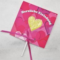 Kindergeburtstag Geburtstag Herz-Lolli-Einladung Herzen in pink Bild 1