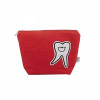 Kosmetiktasche Schminktasche Zahn rot weiß Zähne Zahnpflege kariert Karo handmade Bild 1