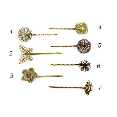 2 Haarklemmen mit Ornament/Blume DIY, bronzefarben