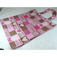 Einkaufstasche Baumwolle  Stoffbeutel rosa beige Herzen weiß  Tasche Geschenk Umzug Geburtstag Muttertag Schwester Bild 2
