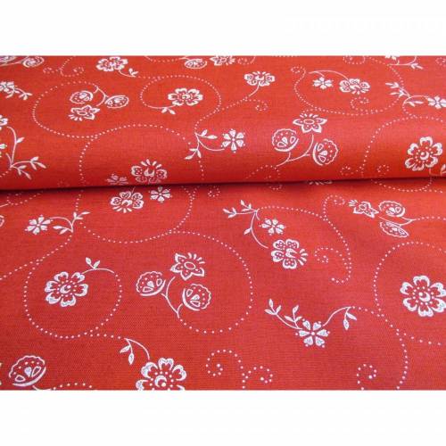 Trachtenstoff, Dirndlstoff, Baumwolle, Popeline, Viskose/Leinen Blumen rot, (1m/12,-€)