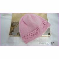 Babymütze, Neugeborenenmütze, handgestrickt, Wolle (Merino), rosa Bild 1