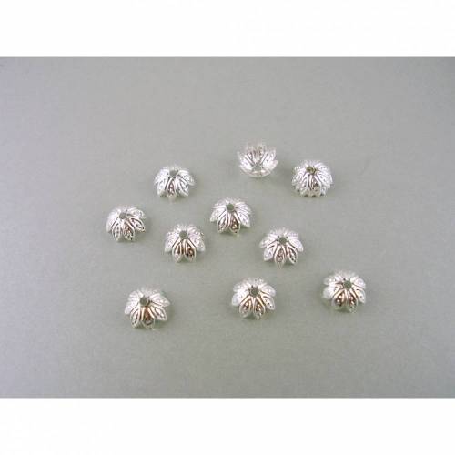 50 Perlkappen Blume 10 mm versilbert