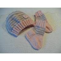 Frühchenset, Baby-Set, Mütze und Schuhe aus Wolle (Merino), rosa Bild 1