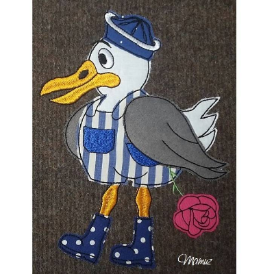 Möwe Gustav der Rosenkavalier, Doodle / Stickdatei - Größen 199,5 x 144,8mm + 178,6 x 129,6mm