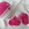 Frühchen-Set, Baby-Mütze Baby-Socken,  Babyset in weiß/rosa/pink. Bild 1