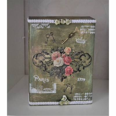 Dekodose "Nostalglie" mit Rosen grün-weiß