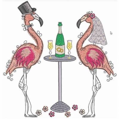 *  Flamingo - Hochzeitspaar - Brautpaar  *  drei Stickdateien
