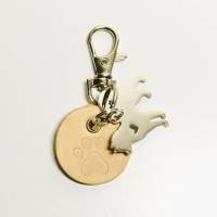 LEDER- Schlüsselanhänger "HUSKY" mit Pfote Handarbeit beige rund Concho Bild 3