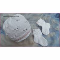 Tauf-Set Baby-Set, Mütze und Strümpfe aus Baumwolle handgestrickt Bild 2