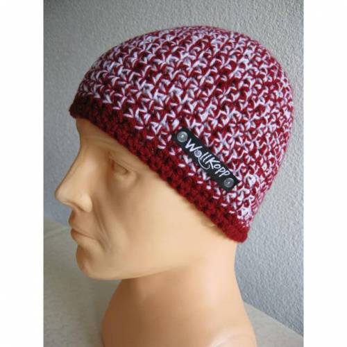 Beanie Mützen Unisex - Bordeaux/Weiß 2-farbig meliert (mix) Gr. 52/56 cm KU