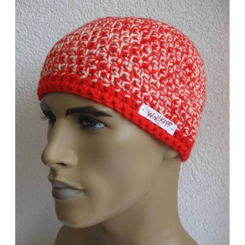 Beanie Mützen Unisex - Rot/Naturweiß 2-farbig meliert (mix) Gr. 52/54 cm KU