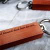 Schlüsselanhänger aus Holz "Fahr vorsichtig" mit Wunschtext auf Rückseite Bild 6