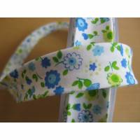 Schrägband Einfassband  Blumen Blümchen Jobolino 18 mm weiß/blau/grün Oeko-Tex Standard 100  (1m/0,80 €) Bild 1