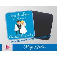 15 Magnetbilder | Save the Date - Brautpaar mit Hochzeitstorte -  Einladung zur Hochzeit, Gastgeschenke für Verlobung Bild 1