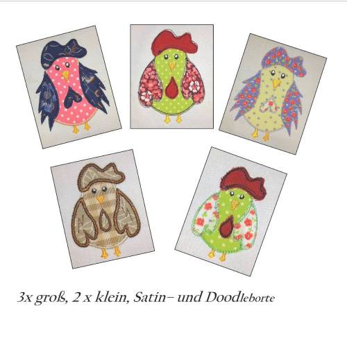 Stickdatei Applikationen Hühner