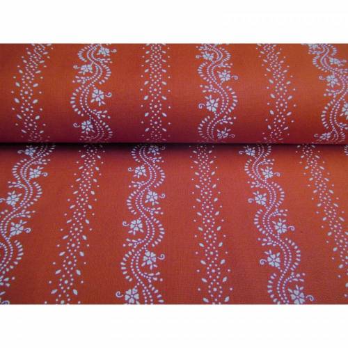 Trachtenstoff, Dirndlstoff,  Popeline, Blumen, Streifen,Ranken rot ,Oeko-Tex Standard 100(1m/12,-€)