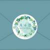 Hochzeitsaufkleber | Blumenkranz - mit Blättern & Schmetterlingen - blau grün Bild 2