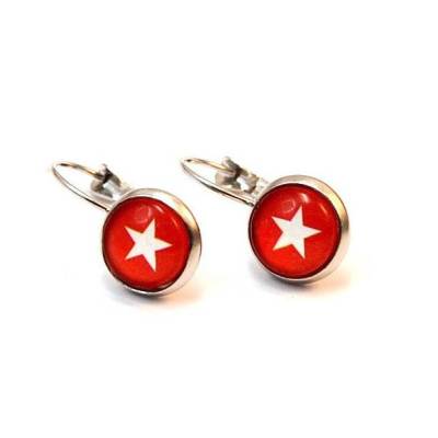 Ohrringe - hängend - Motiv: weißer Stern auf rot - Cabochon 10 mm - handmade