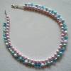 Collier Halskette Glasperlen doppelreihig hellblau rosa Bild 3