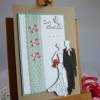 Edle Hochzeitskarte mit Brautpaar und Spitze, Taube, Perlen und Blüten Bild 3