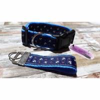 Hundehalsband mit Schlüsselanhänger blau , maritimes Muster Bild 1