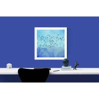 Kunstdruck "Birds World, Blau und Türkis, fliegende Vögel, Gänse am Himmel im Vintage-Stil, Druck mit Aquarallcharak Bild 1