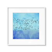 Kunstdruck "Birds World, Blau und Türkis, fliegende Vögel, Gänse am Himmel im Vintage-Stil, Druck mit Aquarallcharak Bild 4