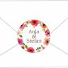 Hochzeitsaufkleber | Blumenkranz nach Aquarellart - Blüten rot Bild 2