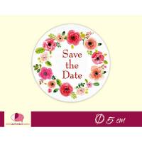 Hochzeitsaufkleber | Blumenkranz nach Aquarellart - Save the Date - rot Bild 1