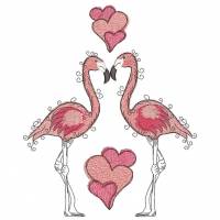 "  Flamingo - Liebespaar mit Herzen,  Ich liebe dich " Stickdatei, 13 cx 18 cm,bitte Format auswählen Bild 1
