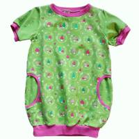 Ballonkleid Mädchenkleid kurzarm Größe 86/92 - Glückswiese grün pink Bild 1