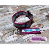 Hundehalsband mit Schlüsselanhänger pink, Kleeblatt Motiv Bild 1